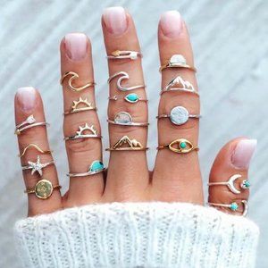 3/30$ 💖 New 19 Pcs Women Minimalist Boho Silver Ring Set